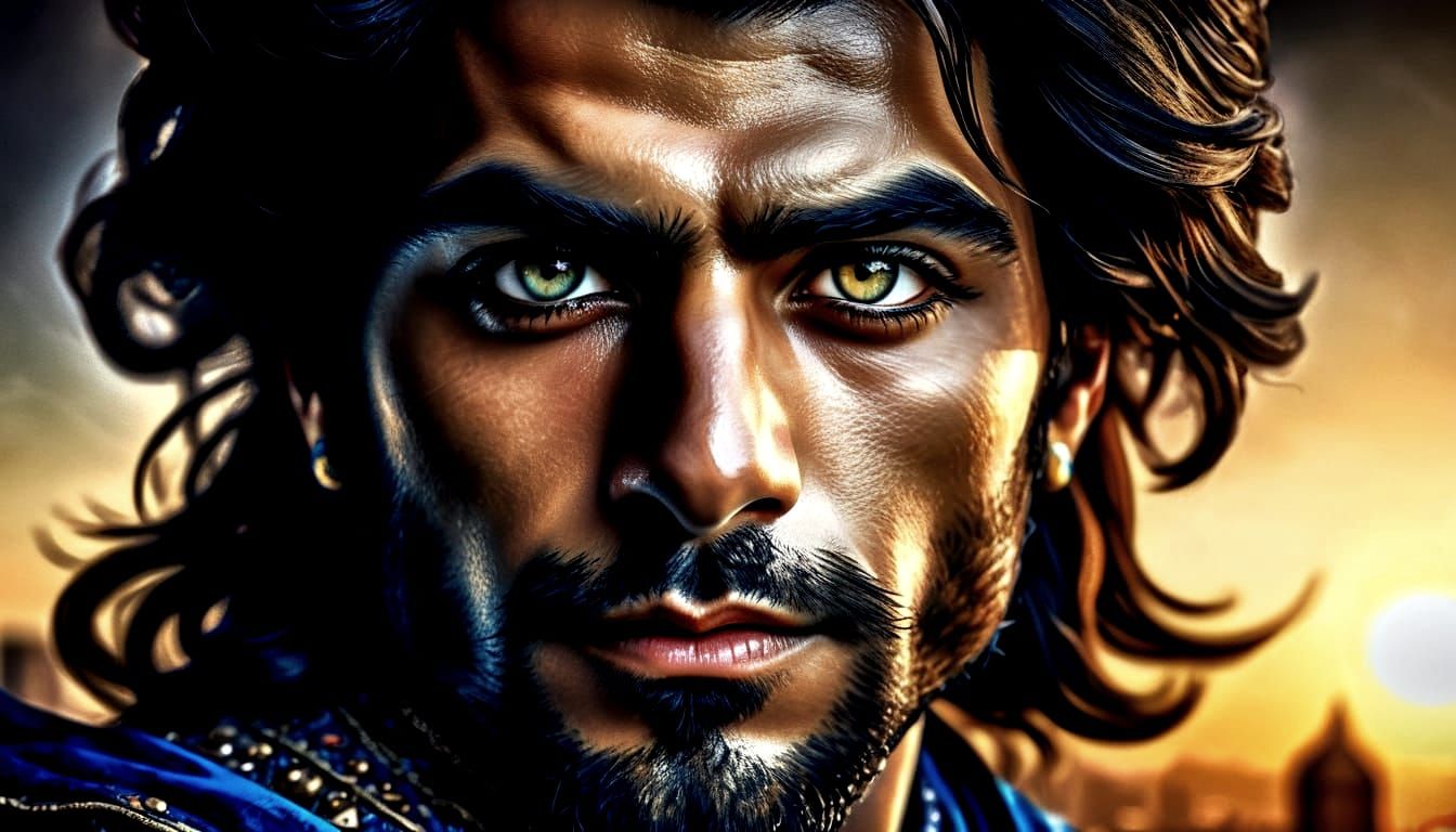 Black City Skyline at Sunrise with Running Cat, Photorealist...