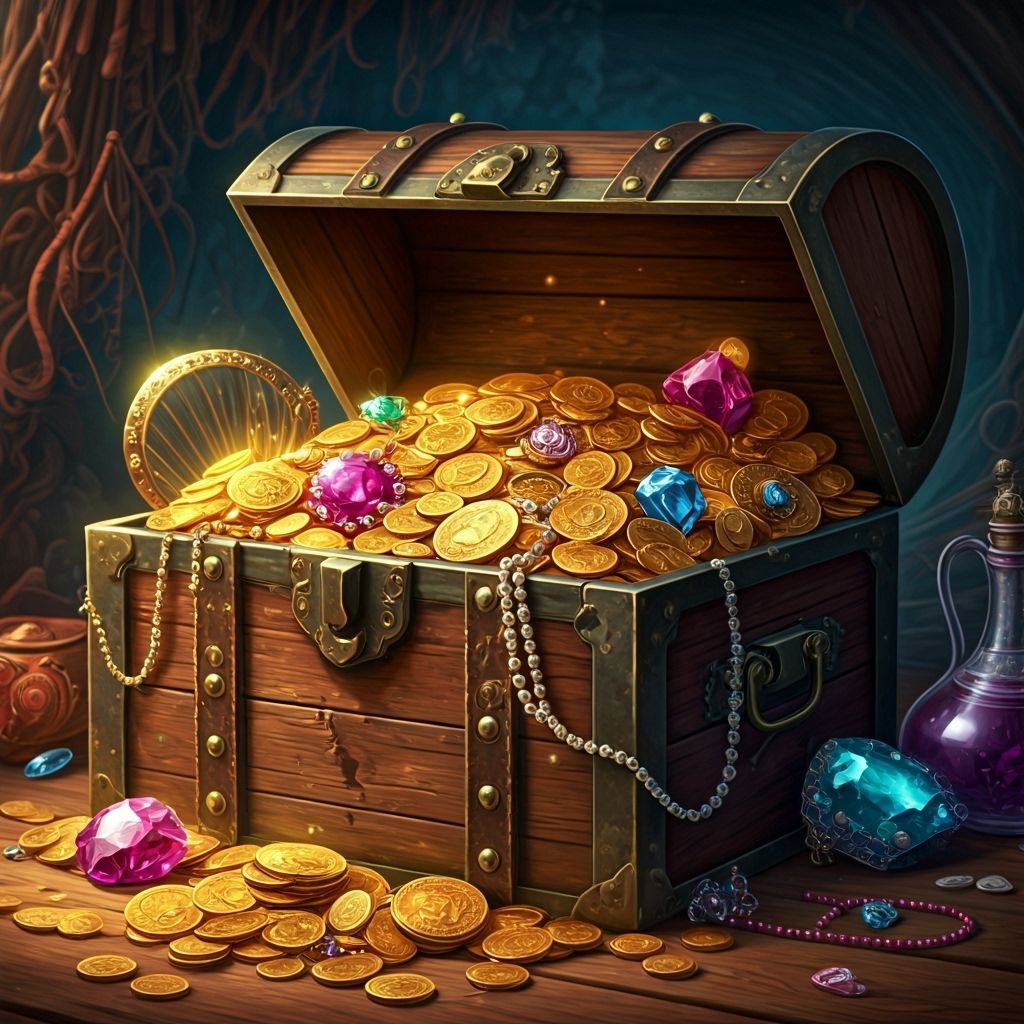 Pirate's Treasure Chest Overflowing with Gold and Jewels