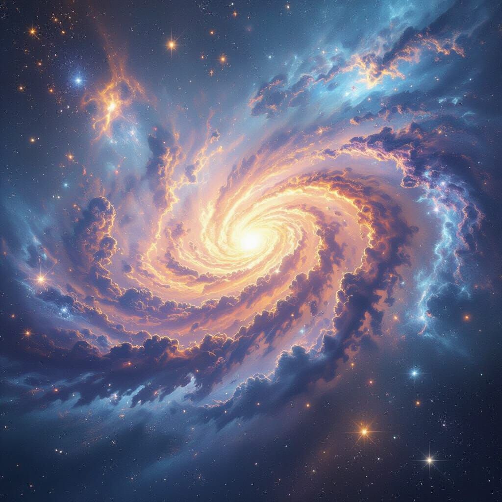 Vast Swirling Galaxy with Vibrant Nebulae and Stars