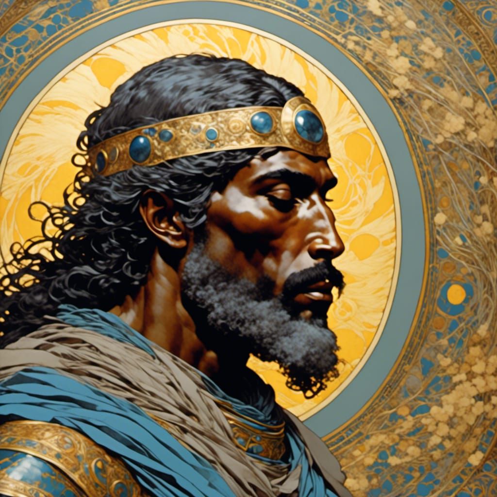 Solemn saint contemplating