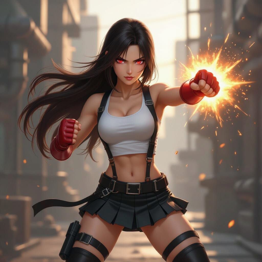 Tifa Lockhart Throws a Punch in Photorealistic Anime Style