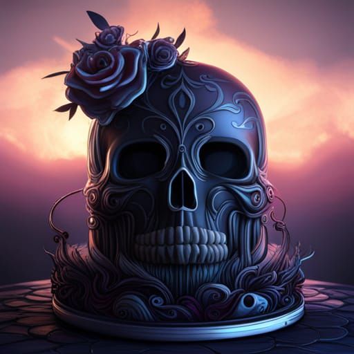 Gothic Black Skull Cake: Detailed Matte Painting