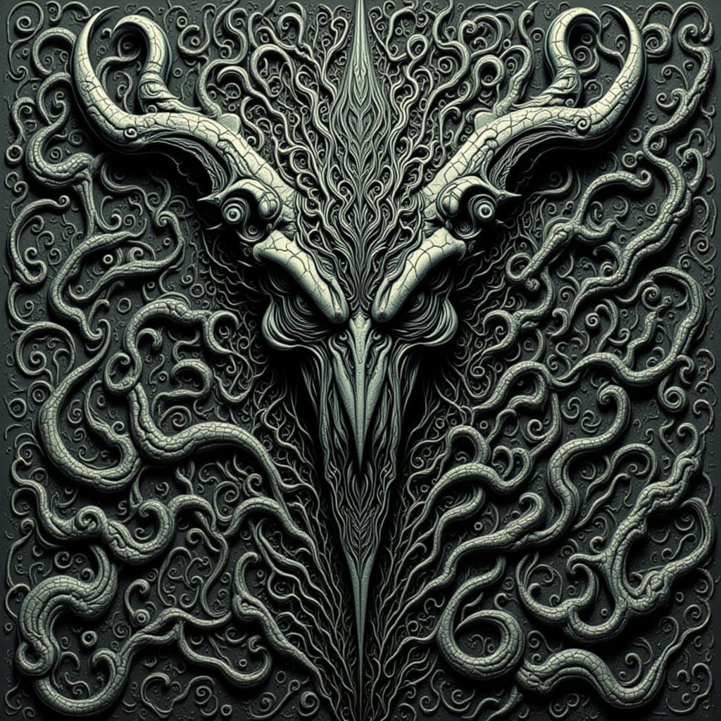 Intricate Dark Floral Design with Abstract Elements