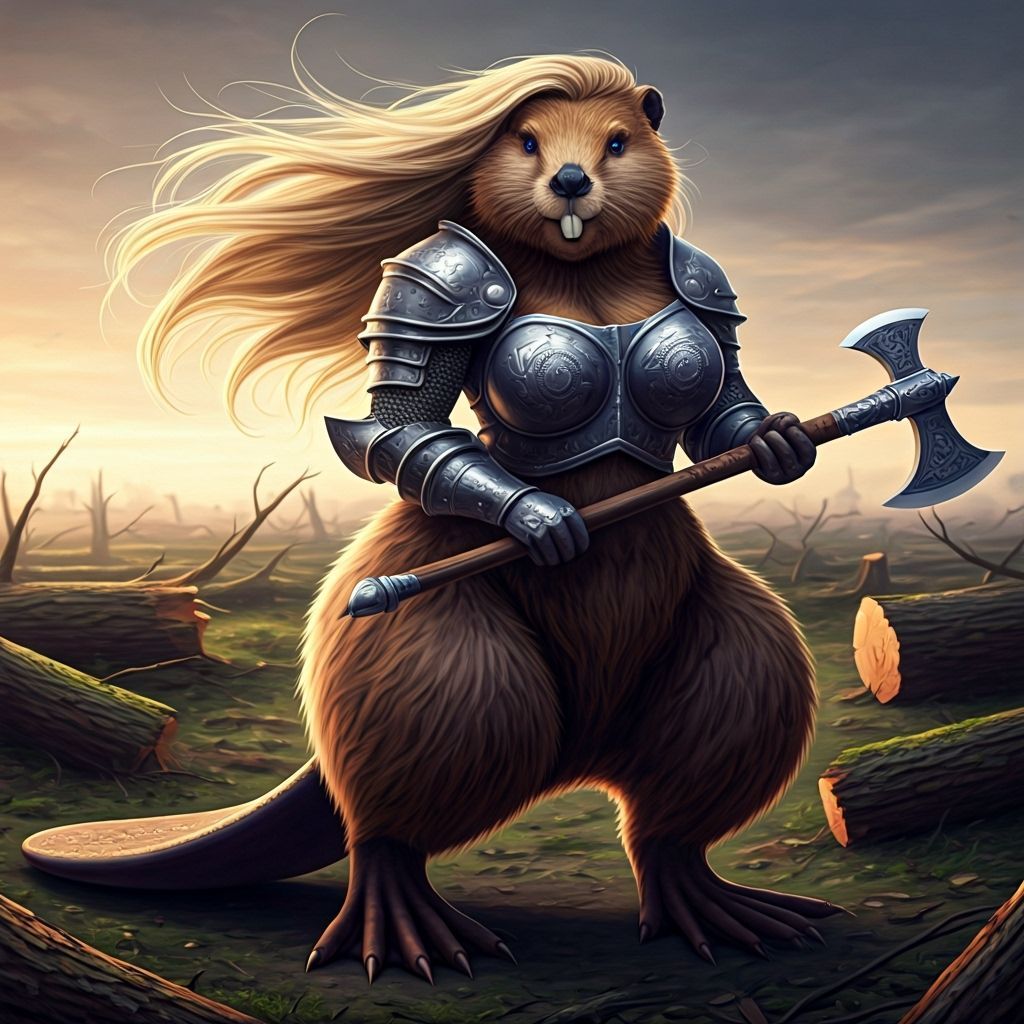 Lithe She-Beaver Warrior with Enchanted Axe