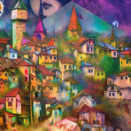 Boho Gypsy Village in Chagall Style