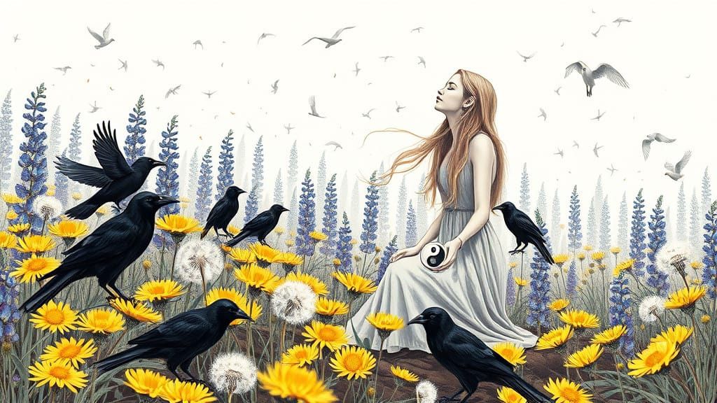 Ethereal Woman in Serene Nature Scene with Delicate Flowers ...