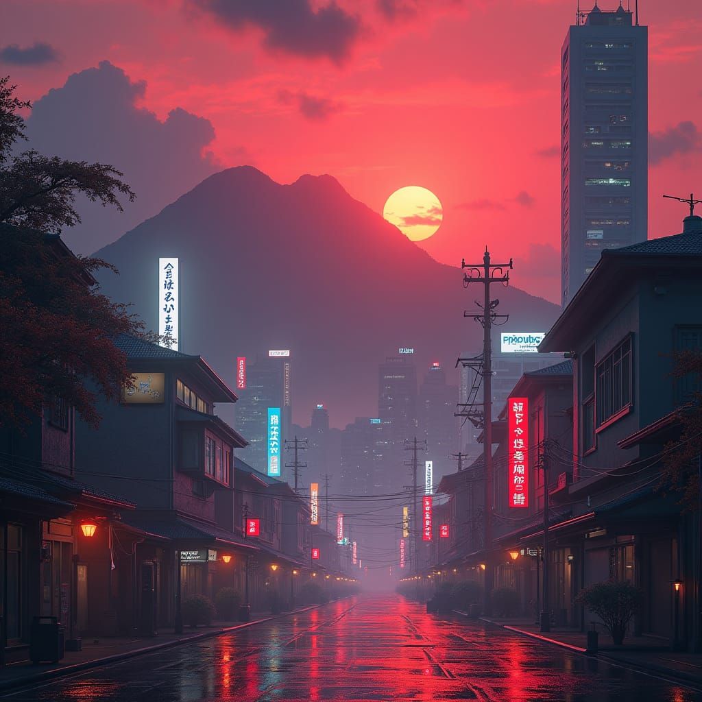 Sci-Fi Japan Cityscape with Red Sky in Unreal Engine