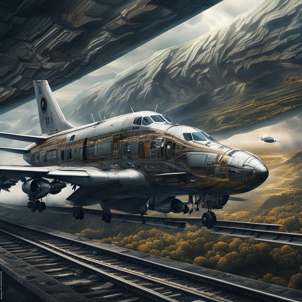 Futuristic Airplane on Runway: Detailed Digital Matte Painti...