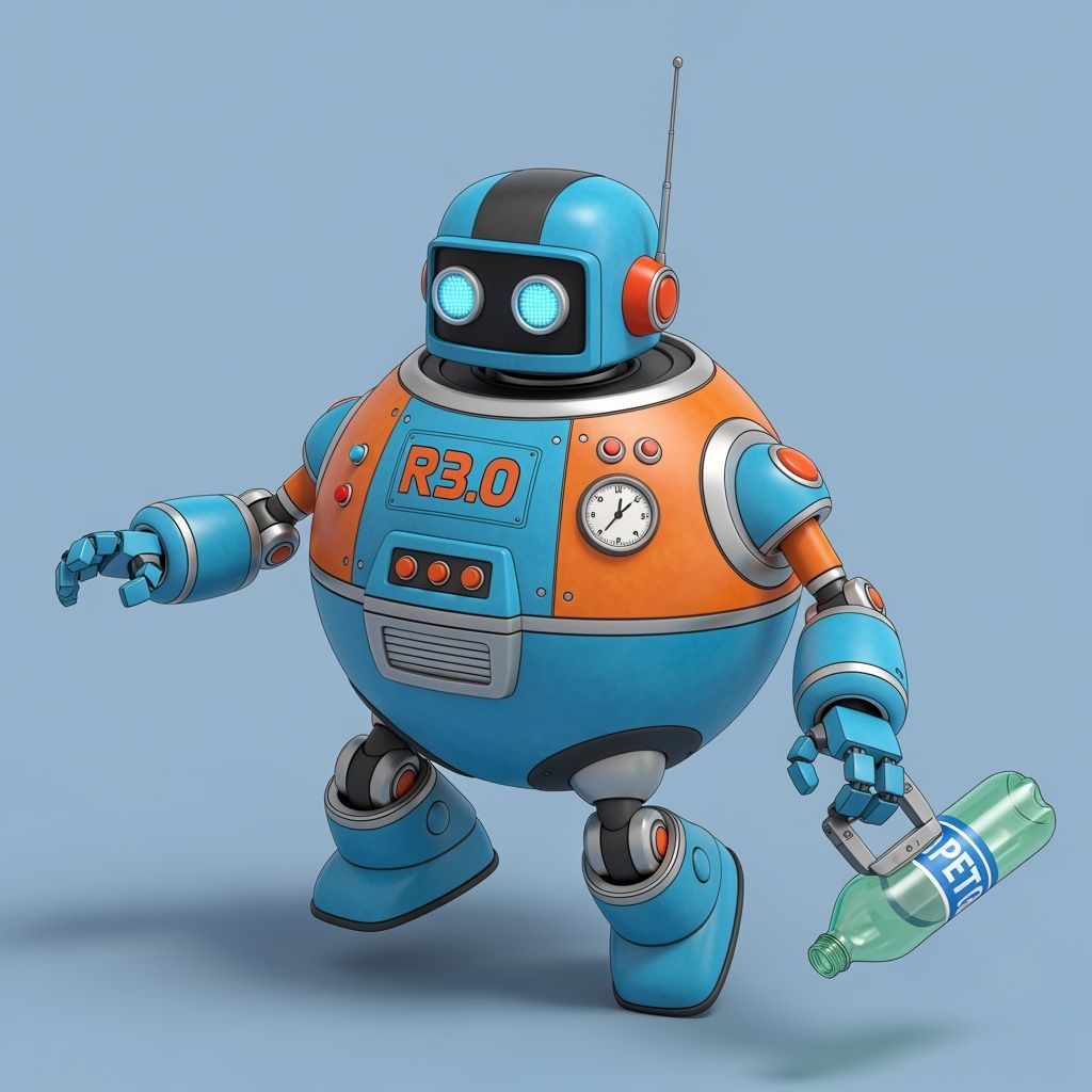 Retro-Futuristic Robot Ready to Impact Bottle in Anime Style