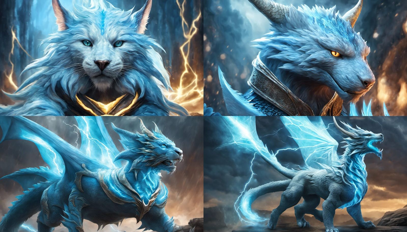 Light Blue Lightning Dragon: Aetherpunk Fantasy Portrait