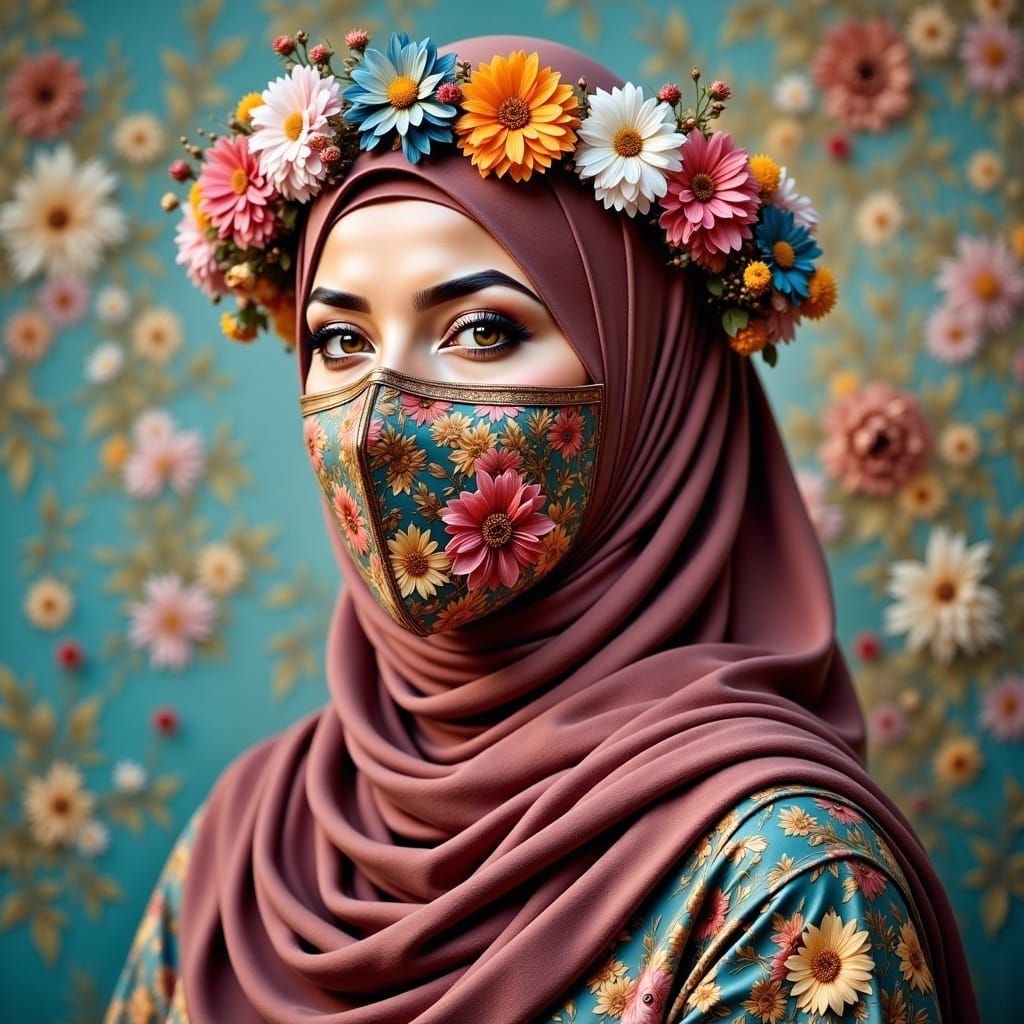 Beautiful Hijab Woman with Flower Crown Portrait