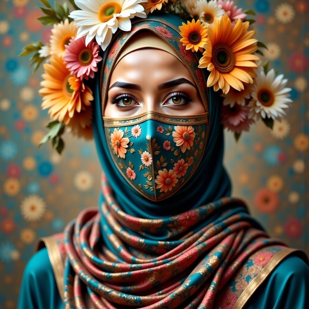 Beautiful Woman in Hijab with Flower Crown