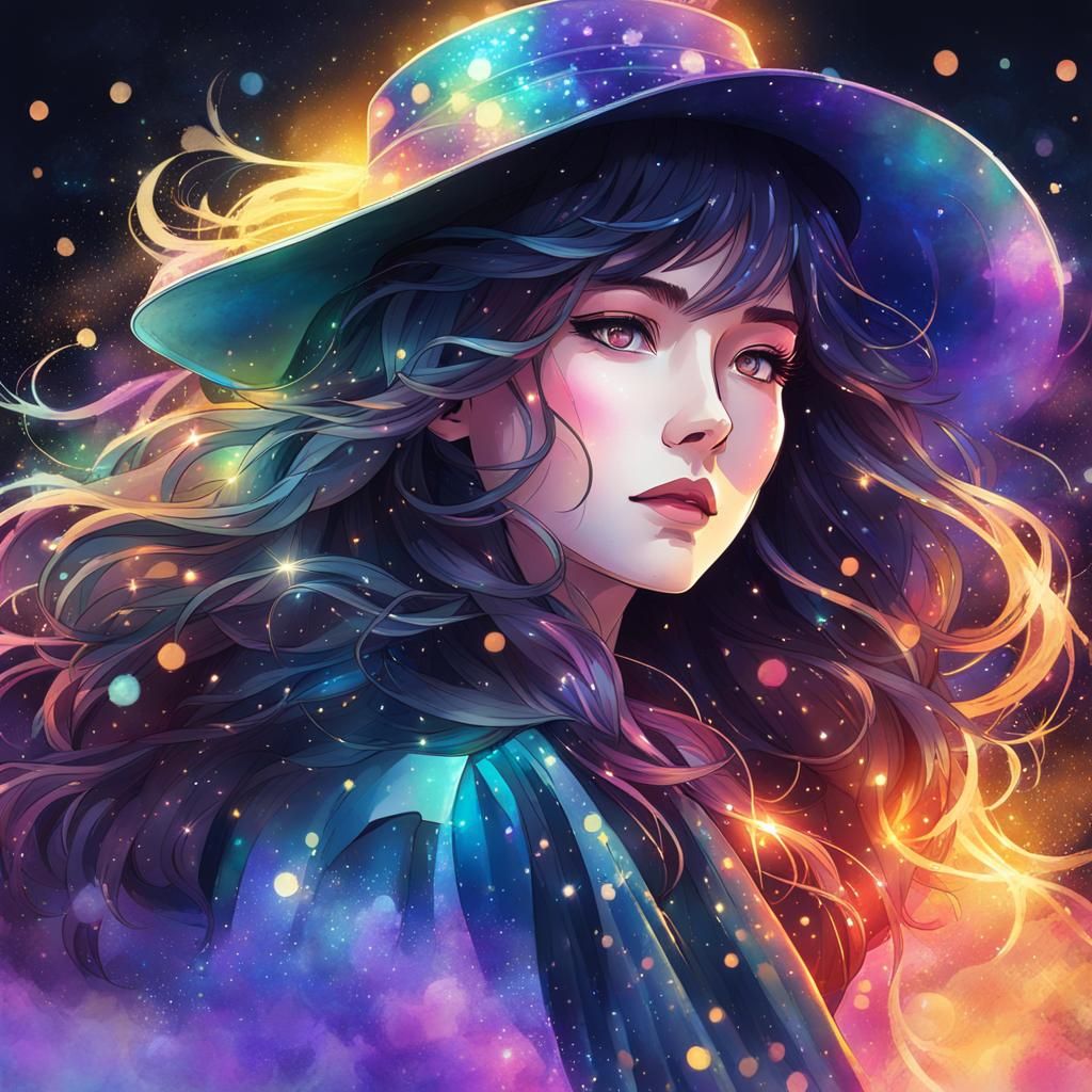 Iridescent Magic: Stylized Watercolor Digital Illustration