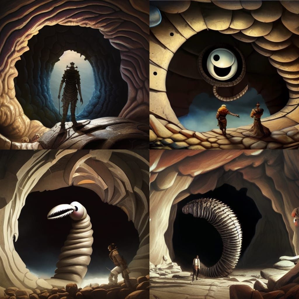 Giant Sandworm with Googly Eyes: Fantasy Illustration