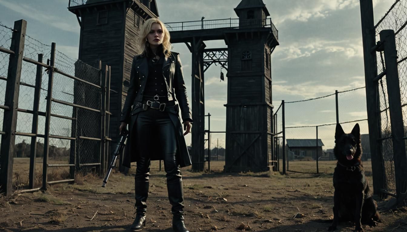 Gothic Woman with Revolver in Dark Academia Style