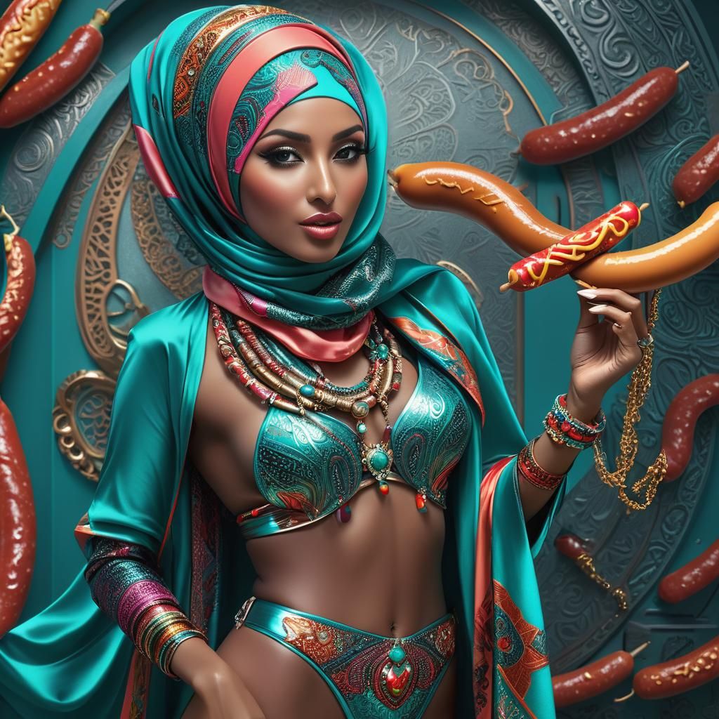 Epic Hyperrealistic Portrait of a Muslim Woman in Vibrant Bi...