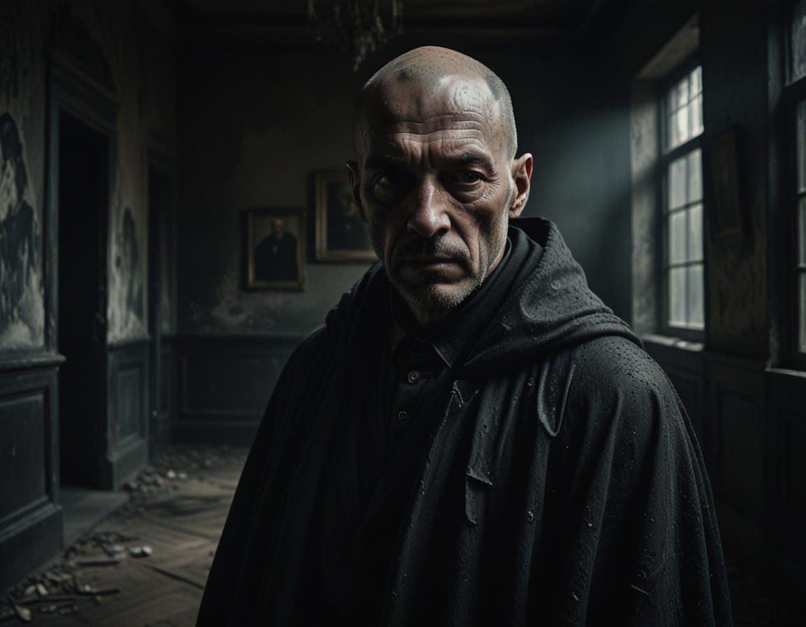 Ghostly Figure in a Haunting, Dark Academia Portrait