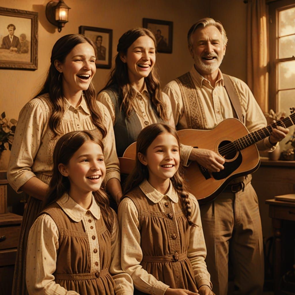 Family Harmony in Folk Art Style