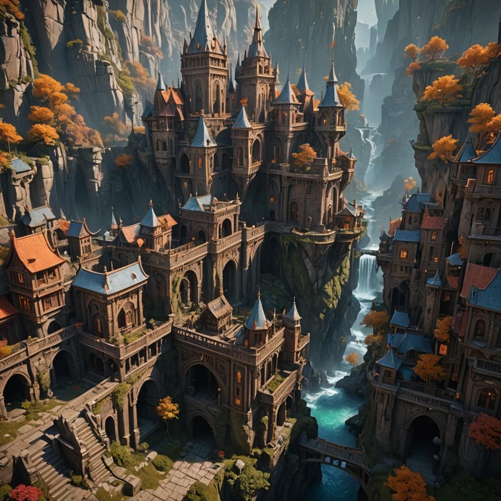Fantastical Castle with River in Detailed Matte Painting