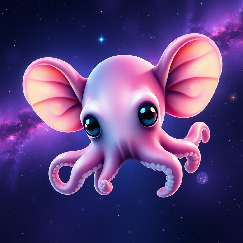 Cute Dumbo Octopus in Celestial Space