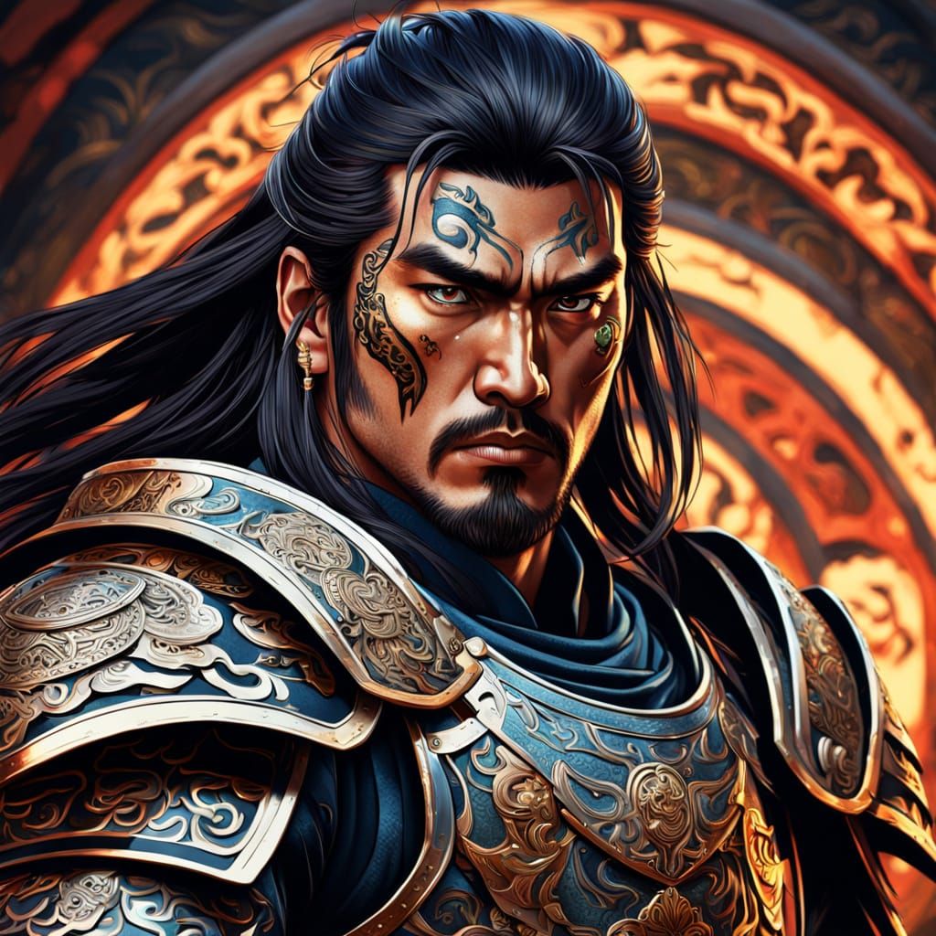 Fierce Samurai Warrior in Digital Art Nouveau Style