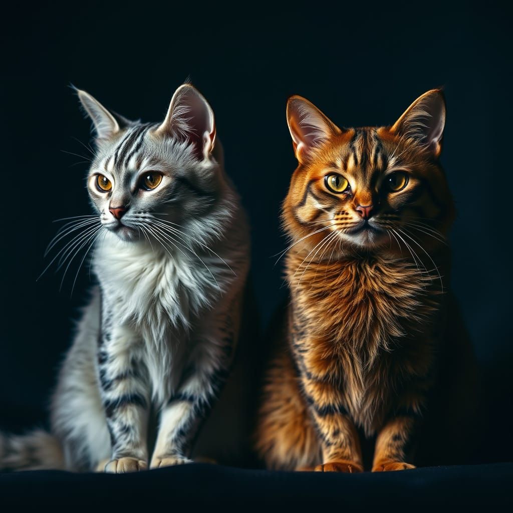 Regal Machiavellian Felines in Moody, High-Contrast Cyberpun...