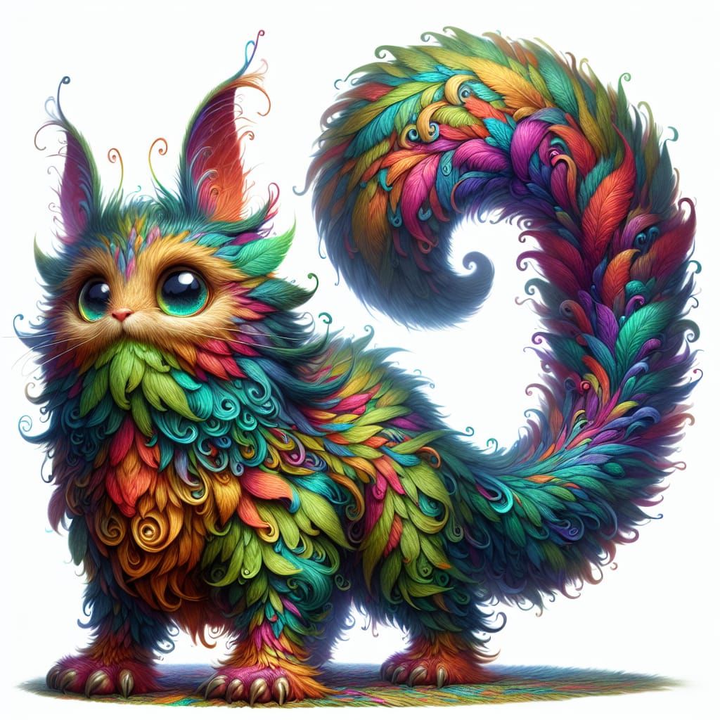 Whimsical Furry Creature in Exuberant Detail