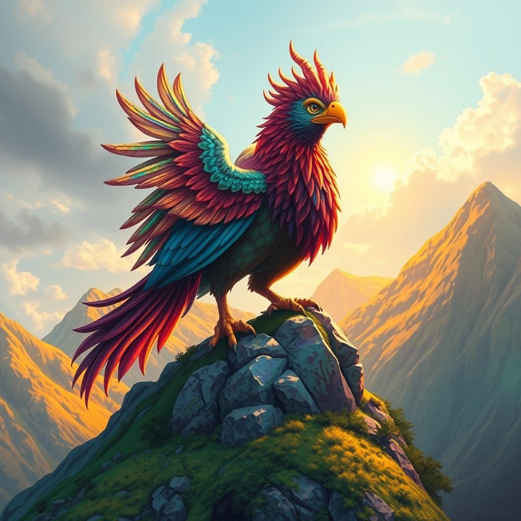 Majestic Simurgh on Lush Mountain in Gurney Style