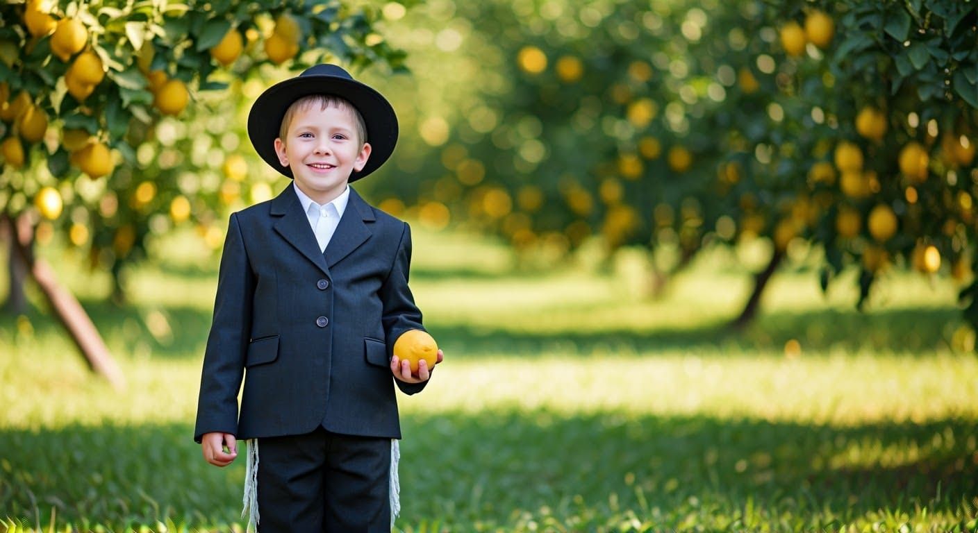 Happy Lithuanian Boy in Orchard, Traditional Clothing