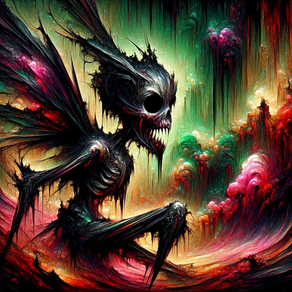 Distorted Pixie in a Haunting Magical Forest