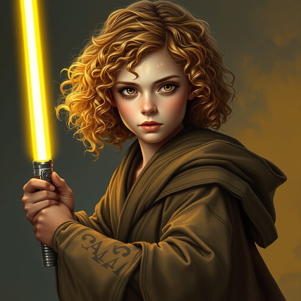 Golden Jedi Knight with Yellow Lightsaber