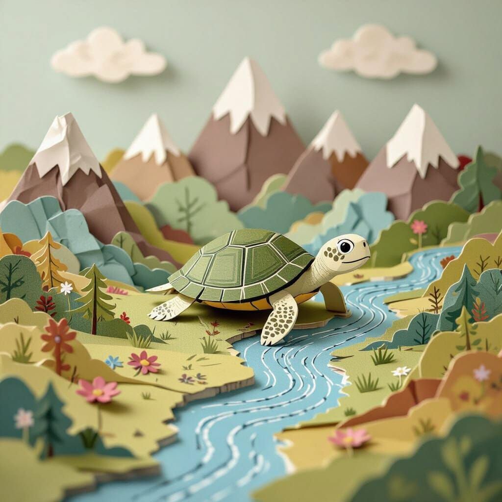 Paper Cutout Turtle in Notebook Landscape