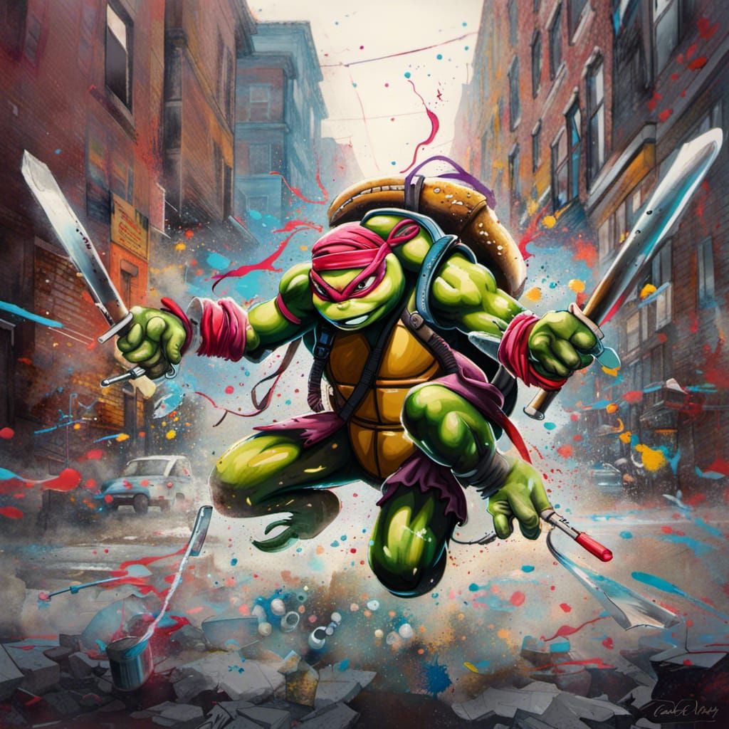 April O'Neil Battles in Boston Graffiti Art