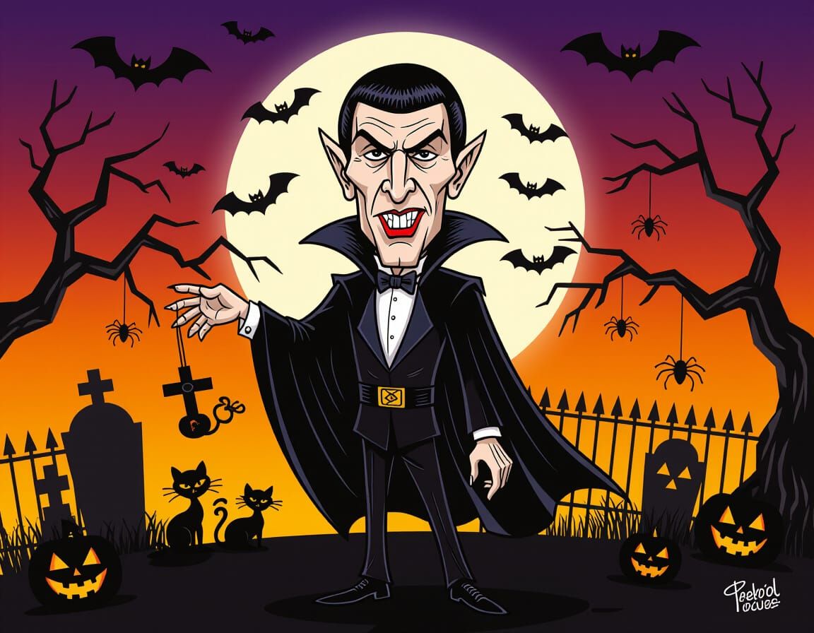 Spock as Dracula Caricature in Gerald Scarfe Style