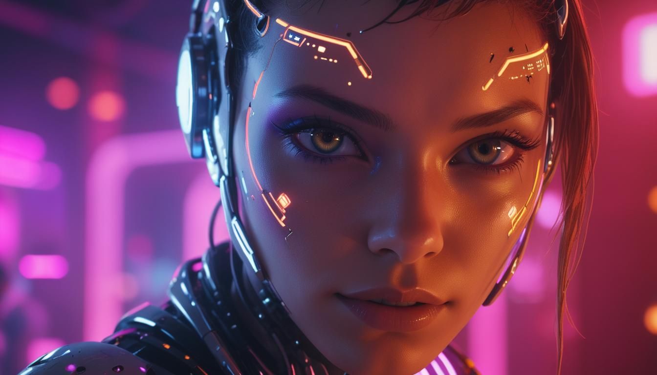 Glowpunk Cyborg in Futuristic Nightclub