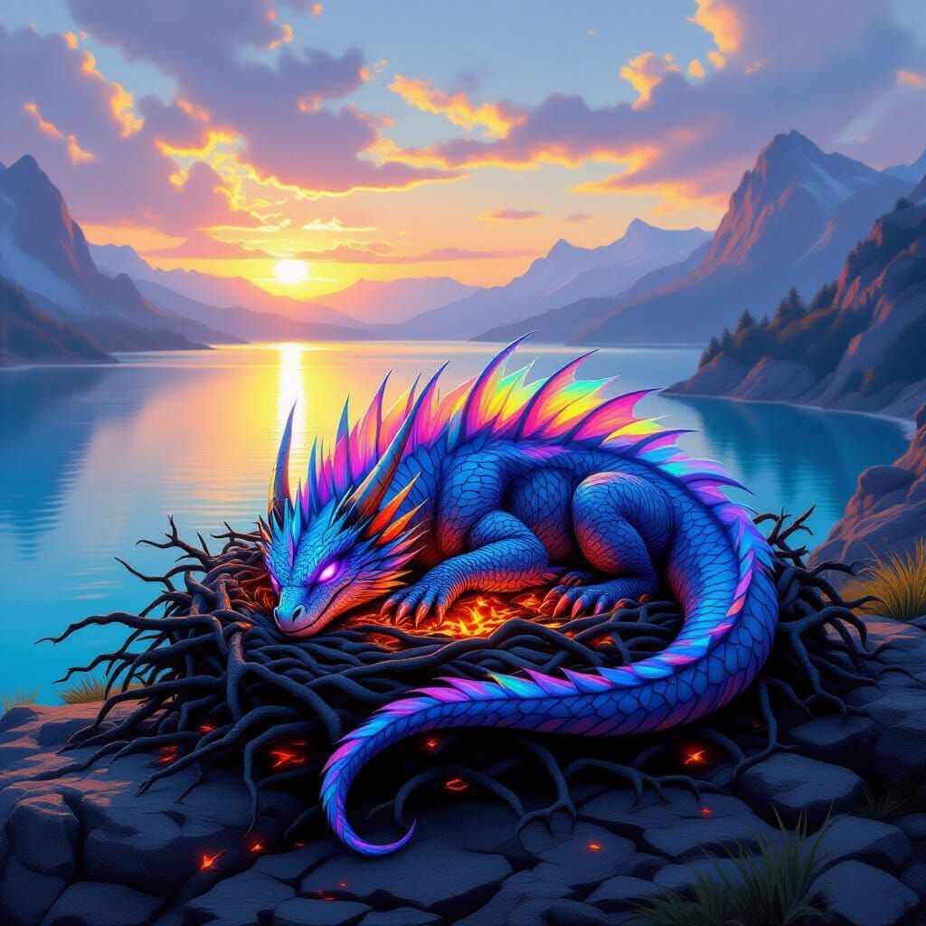 Majestic Rainbow Dragon at Sunrise