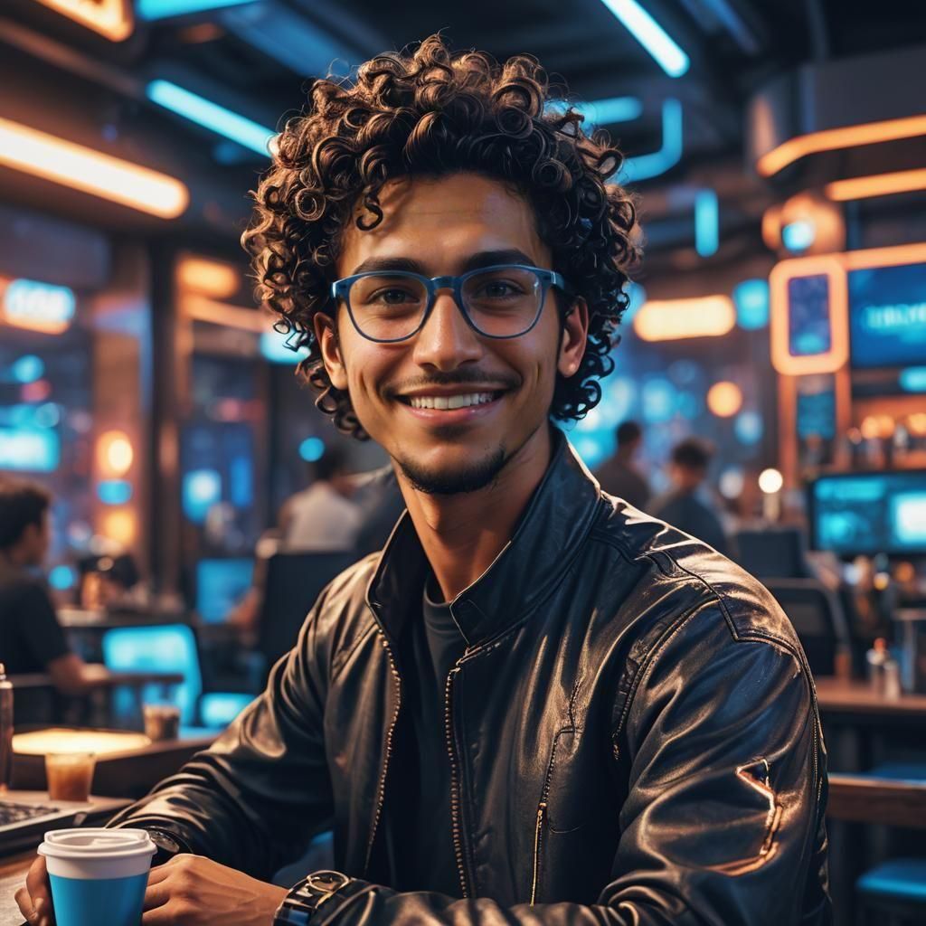 Hacker Portrait with War Scar in Cafe