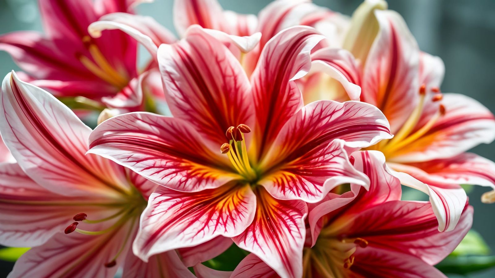 Detailed Close-Up of Colorful Lilies