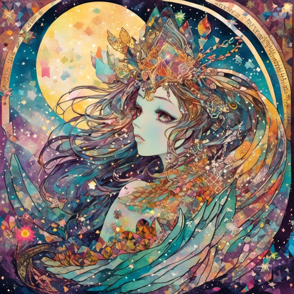 Mermaid Collage with Gradient Tail in Mixed Media