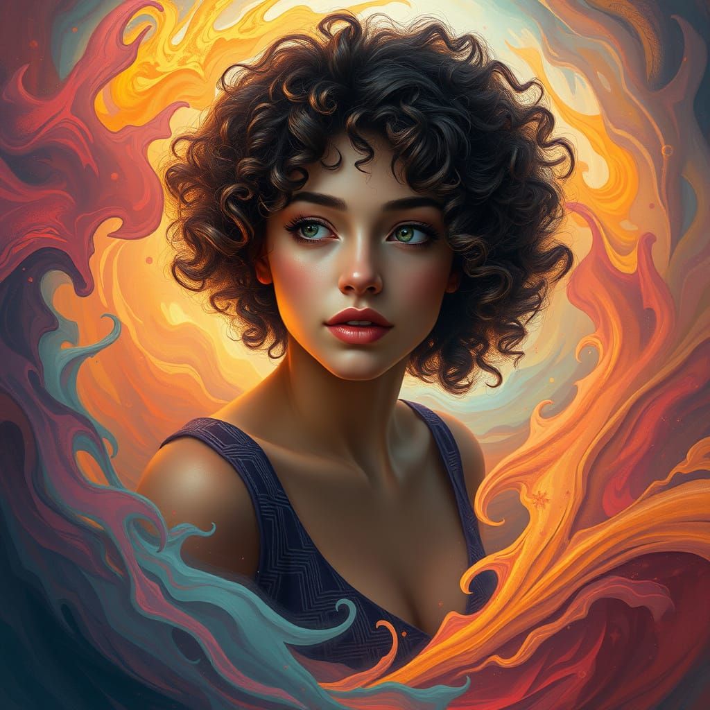 Dreamlike Portrait of Woman in Swirling Colors