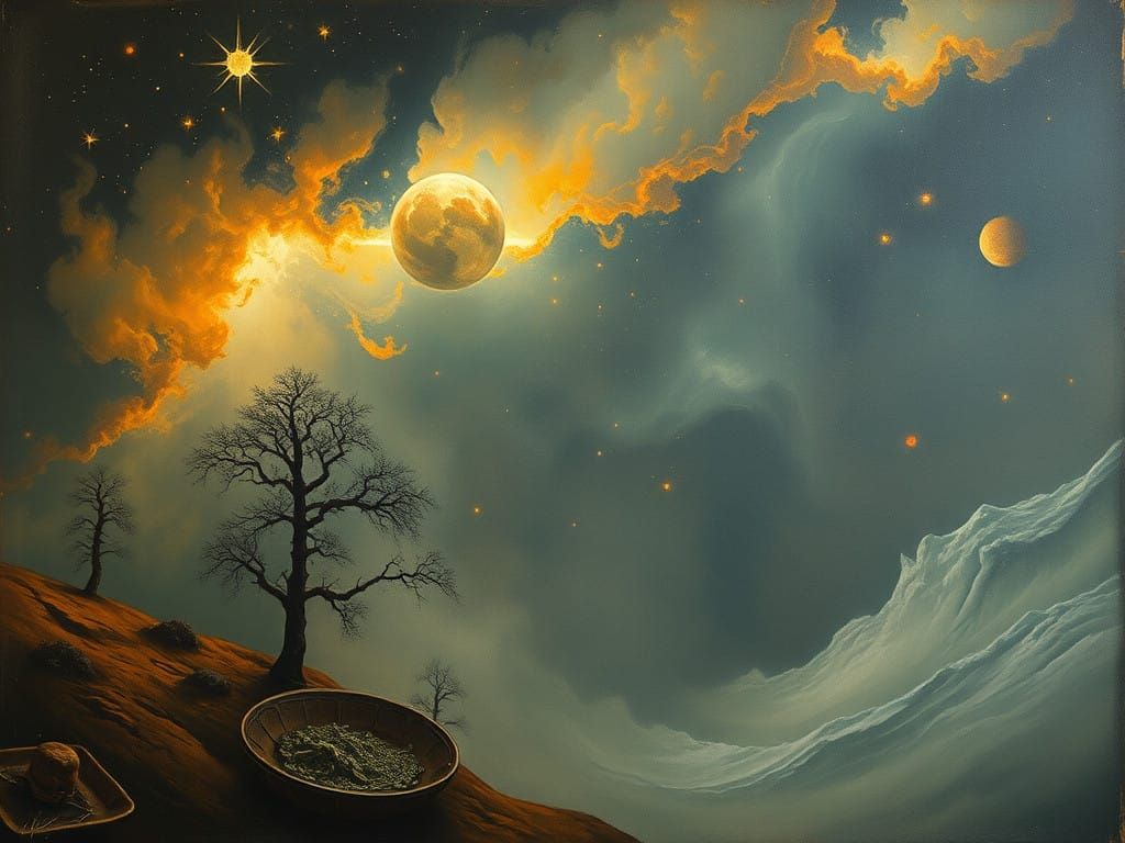 Cosmic Landscape in Minimalist Chalk Style