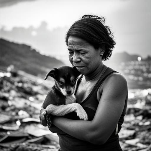 Brazilian Woman with Dog: Black and White Documentary