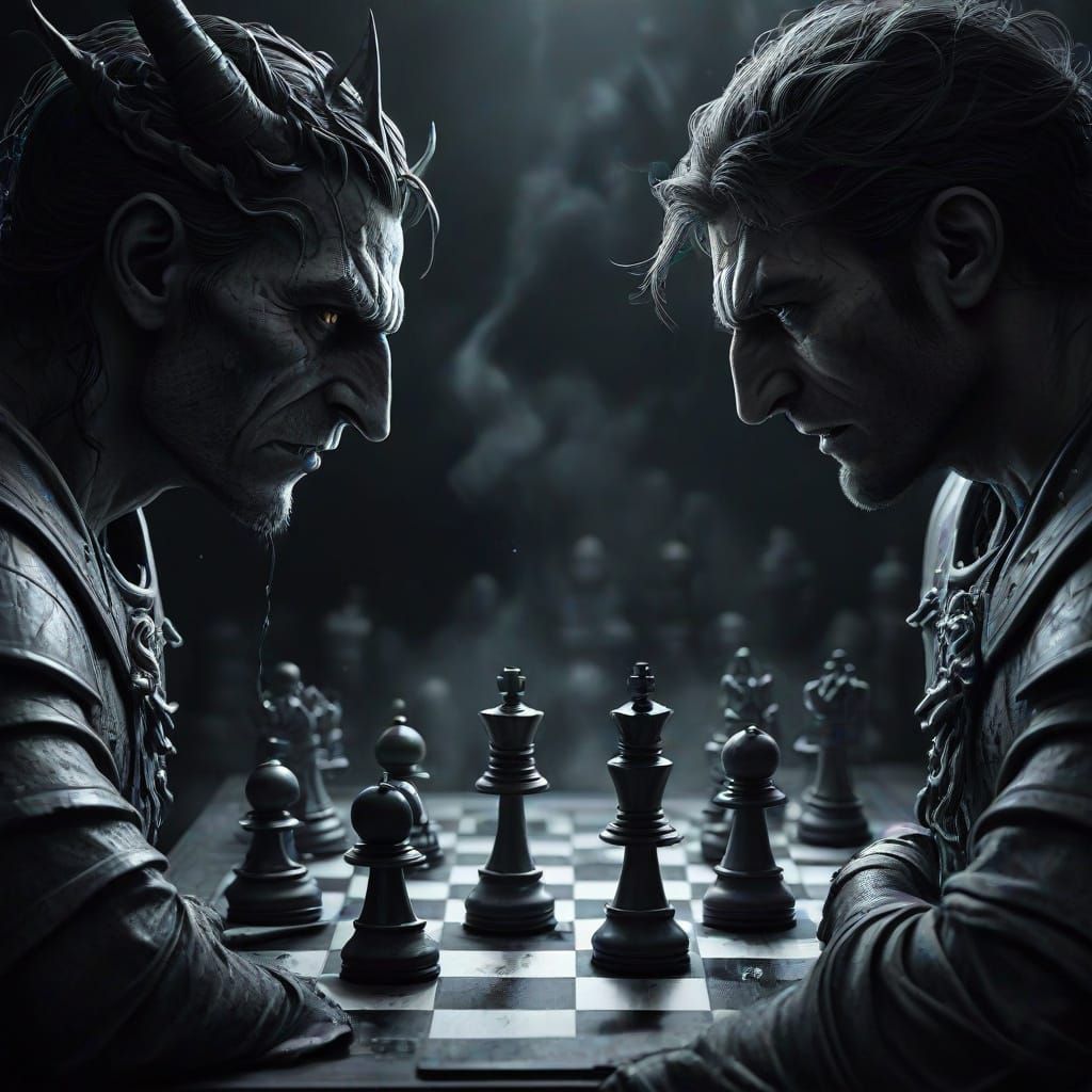 Chessboard Battle of Good vs Evil Concept Art