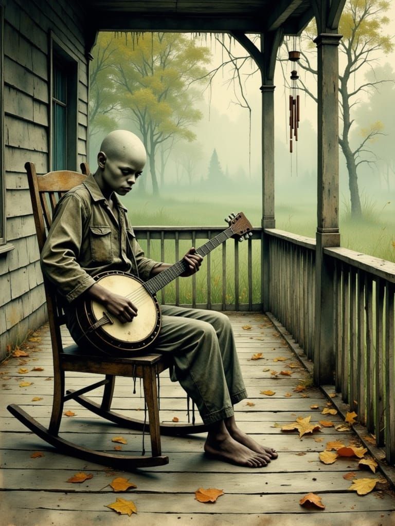 Bayou Musician in Antique Watercolor Style