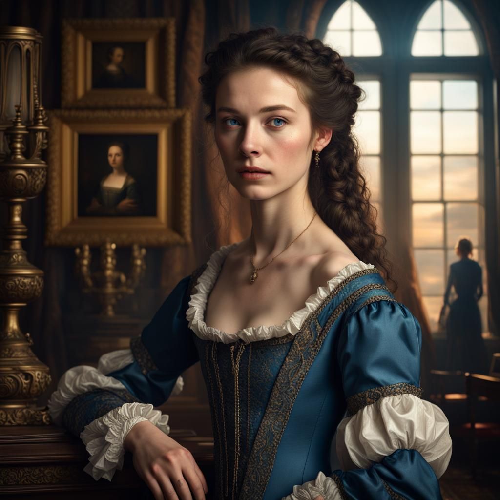 17th Century Portrait of a Brunette in Baroque Style
