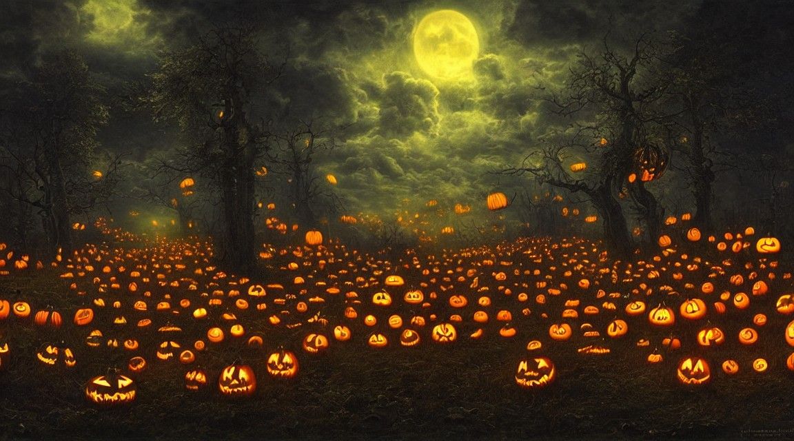 Sinister Glowing Jack-o'-Lantern Field: Hypermodern Concept ...