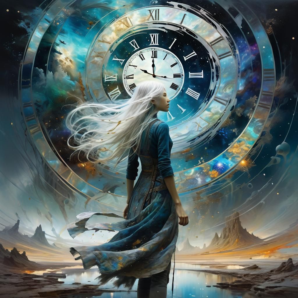 Woman in Cosmic Time Vortex: Dreamscape Art