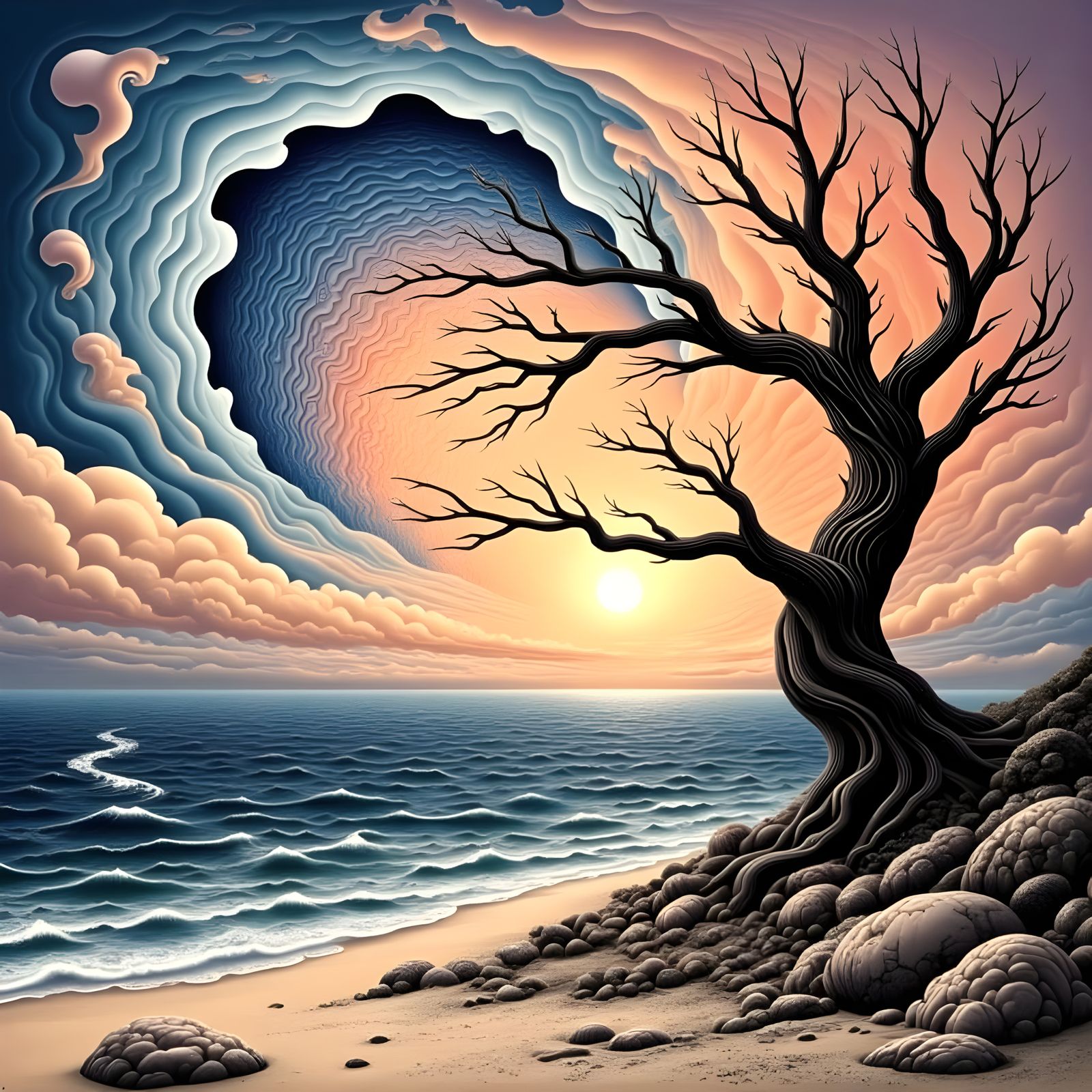 Surreal Sunset Beachscape in Vibrant Colors