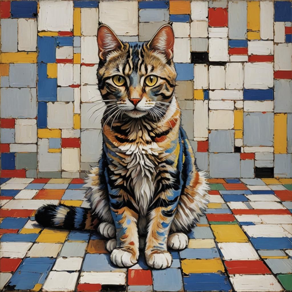 Mondrian Cat with Colorful Stripes