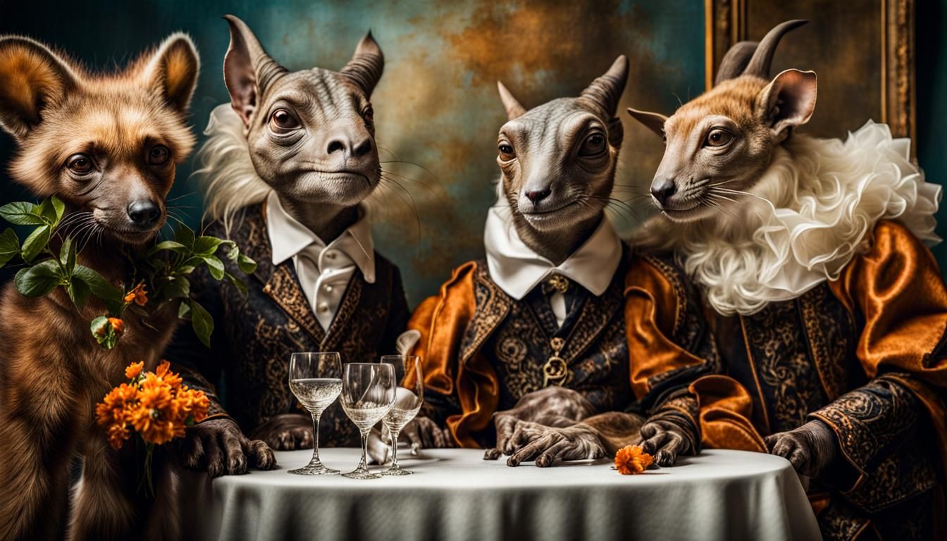 Surreal Alien Celebration in Gritty Restaurant, Hyperreal Pa...